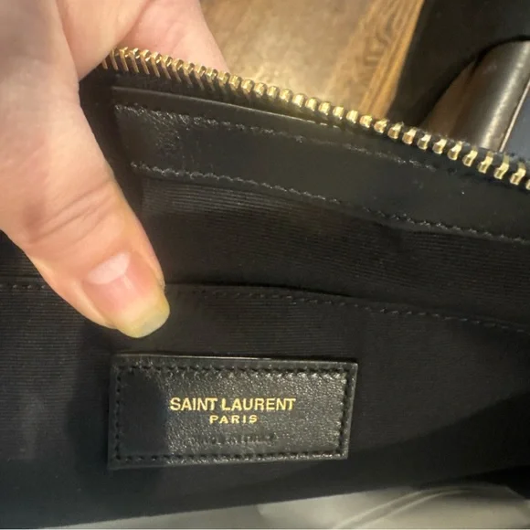 Yves Saint Laurent Black Sizable Clutch with detachable wristlet with gold YSL. - Picture 14 of 16